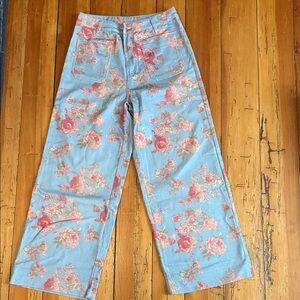 entro Pink Floral on Light Blue Wide-Leg Jeans